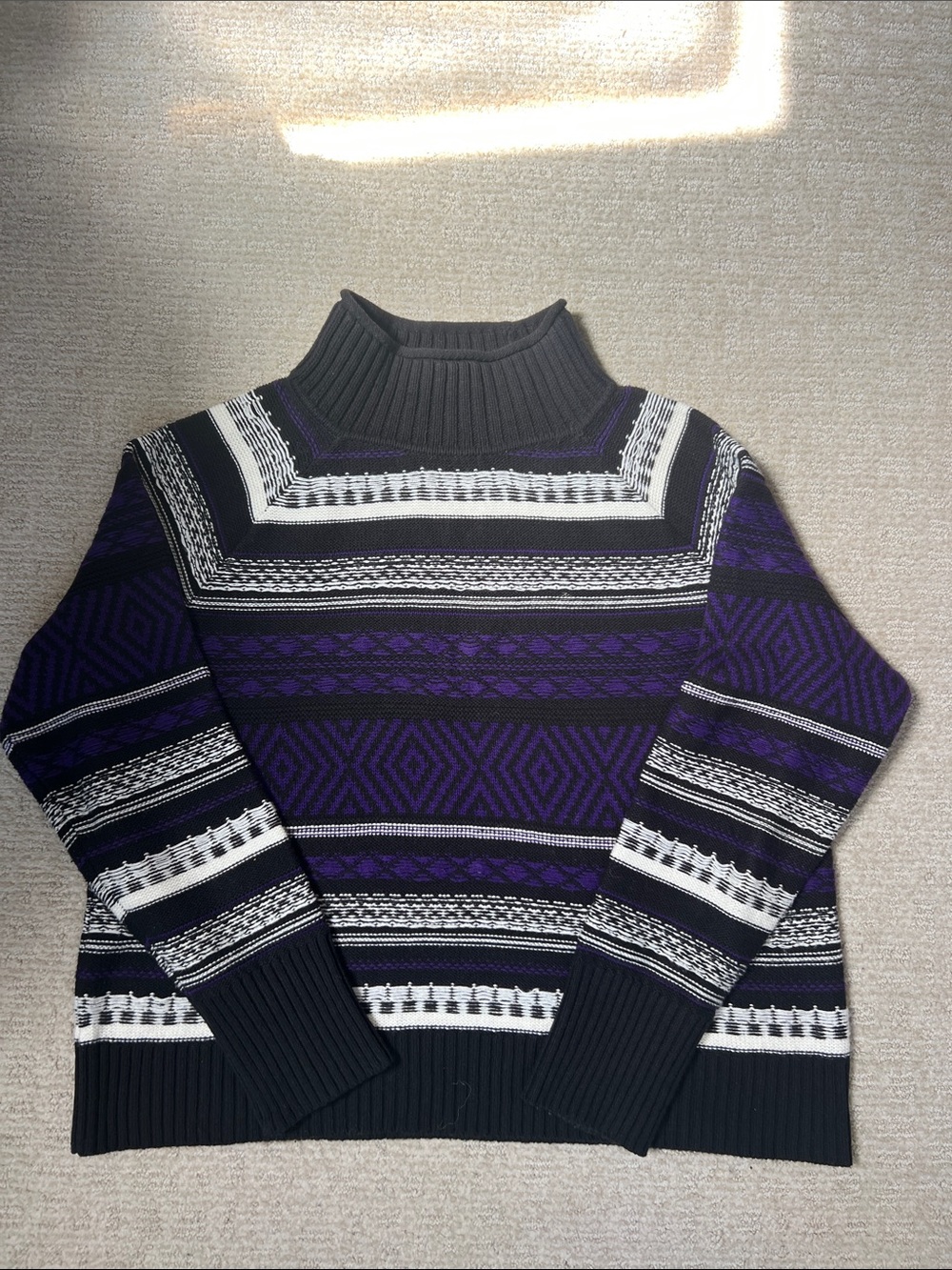 Chaps Black, Purple & White Patterned Turtleneck Sweater